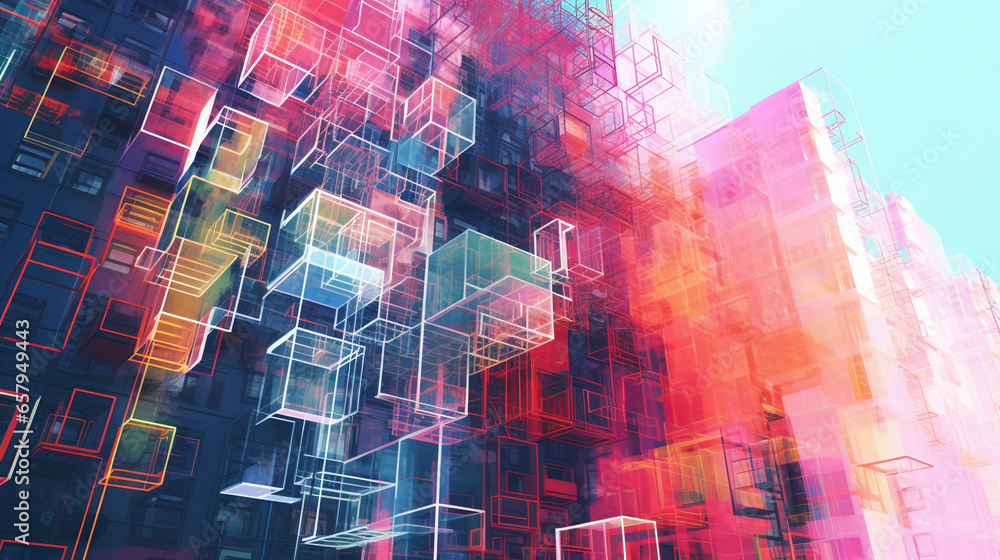 psychedelic urban high-rise apocalypse fantasy 3d generative ai - obrazy, fototapety, plakaty 