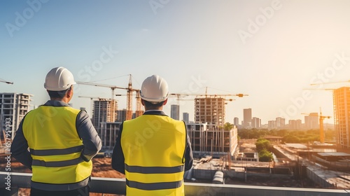 business man construction engineers supervising progress of construction project at construction site ai generate
