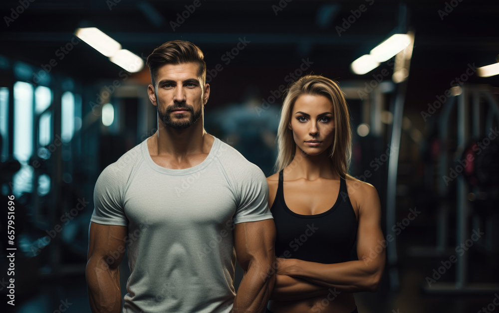 A beautiful couple in the gym. Generative AI A beautiful couple in the gym. Generative AI