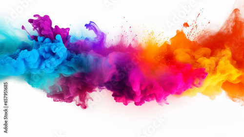 Colored powder explosion. Paint holi, Colorful rainbow holi paint splash on isolated white background. Generated with AI Tool © khozainuz