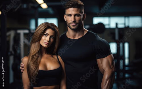 A beautiful couple in the gym. Generative AI