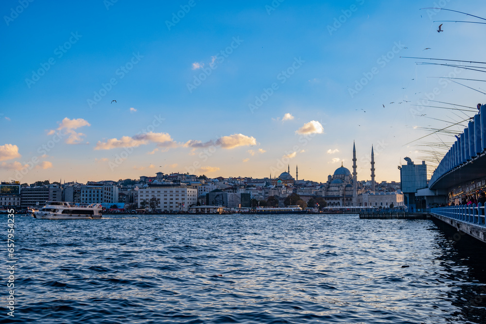 Istanbul Galata Bridge, Bosphorus and city view