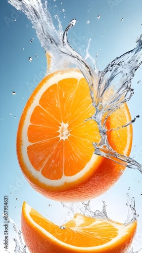 Slice of orange with water splash