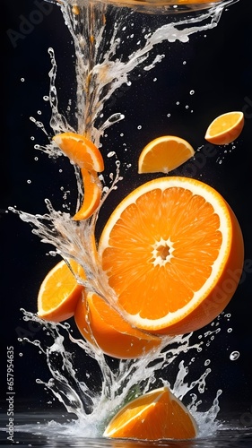 Orange fruit slices with water splash