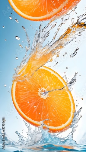 Splash of water with orange slice