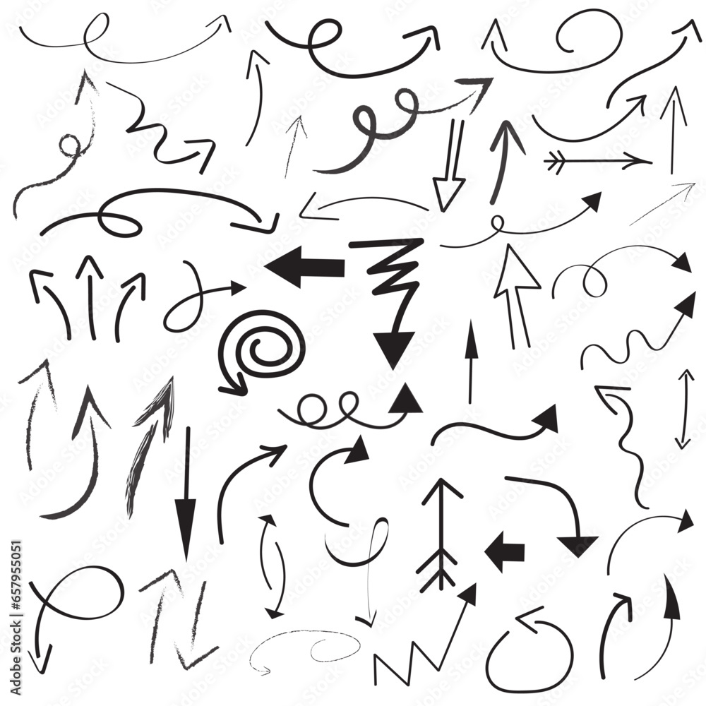 Hand drawn black arrow doodle, Up and Down Directional Arrows, Curved Arrows, Circle Arrows for Infographics, Design Elements, Posters. Hand drawn black arrow doodle, Up and Down Directional Arrows, Curved Arrows, Circle Arrows for Infographics, Design Elements, Posters.