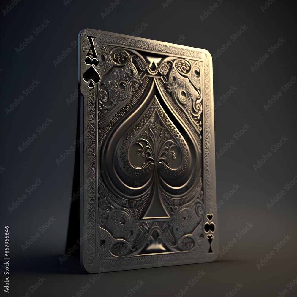 a detailed and realistic ace of spades playing card made out of a steel