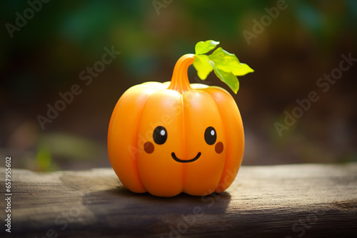 cute kawaii scary smiling pumpkin on white background for halloween, generative AI
