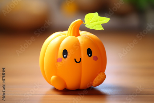cute kawaii scary smiling pumpkin on white background for halloween, generative AI