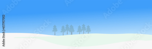 晴れた冬の青空と木々の背景イラスト