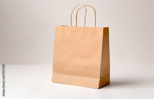 Paper package mock up concept. Beige shopping bag mockup isolated on white background. Generative ai