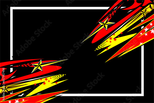 vector abstract racing background design with a unique striped pattern, with a combination of bright colors and a star effect, on a black background