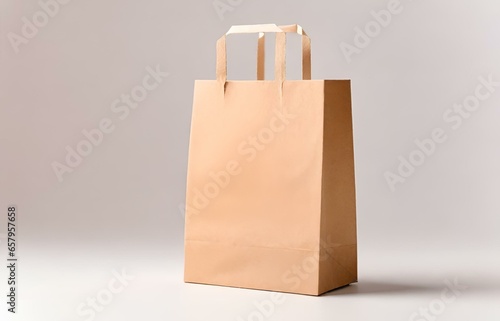 Paper package mock up concept. Beige shopping bag mockup isolated on white background. Generative ai