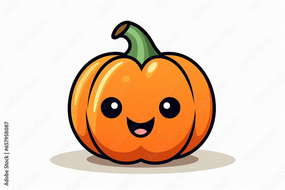 cute kawaii scary smiling pumpkin on white background for halloween, generative AI cute kawaii scary smiling pumpkin on white background for halloween, generative AI