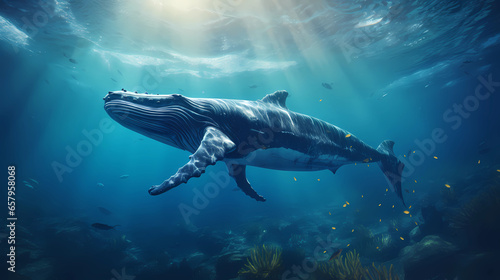 a large whale swimming underwater © ginstudio