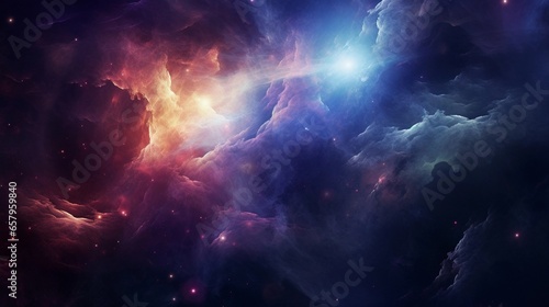 An image showcasing the ethereal and enigmatic beauty of a space nebula, allowing space for text, background image, generative AI