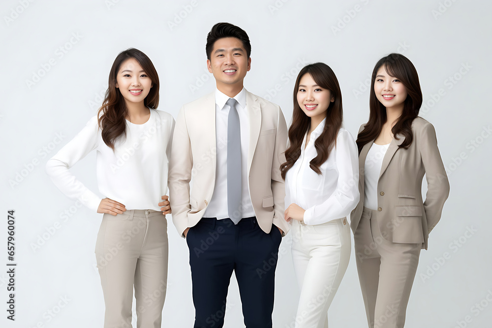 Portrait of standing in row smiling teacher team embracing looking at camera. Teacher team photographing posing for camera, in white background. Generative AI. Portrait of standing in row smiling teacher team embracing looking at camera. Teacher team photographing posing for camera, in white background. Generative AI.