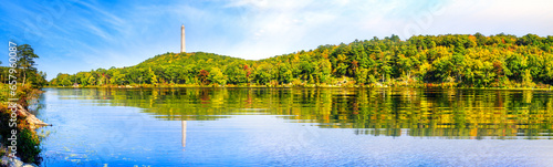 High Point war veterans monument in Kittatinny mountains, New Jersey. High Point is the highest elevation in the NJ state at 1,803 feet (550 m)