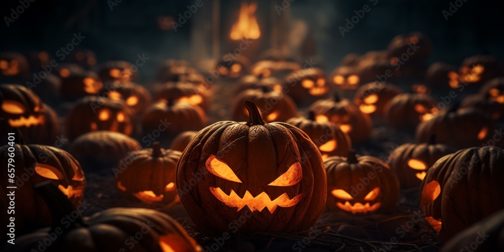Obraz na płótnie halloween pumkins jack-o-lanterns background cinematic w salonie