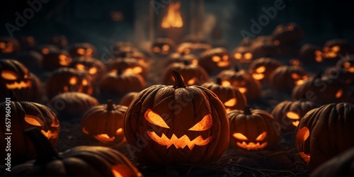 halloween pumkins jack-o-lanterns background cinematic photo