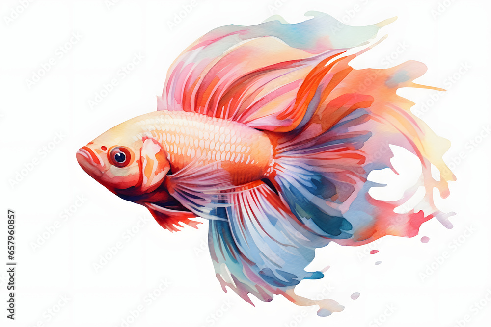 Fototapeta premium ornamental fish aquarium and watercolor style