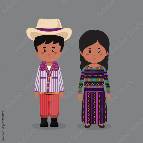 Couple Character Wearing Guatemala National Dress