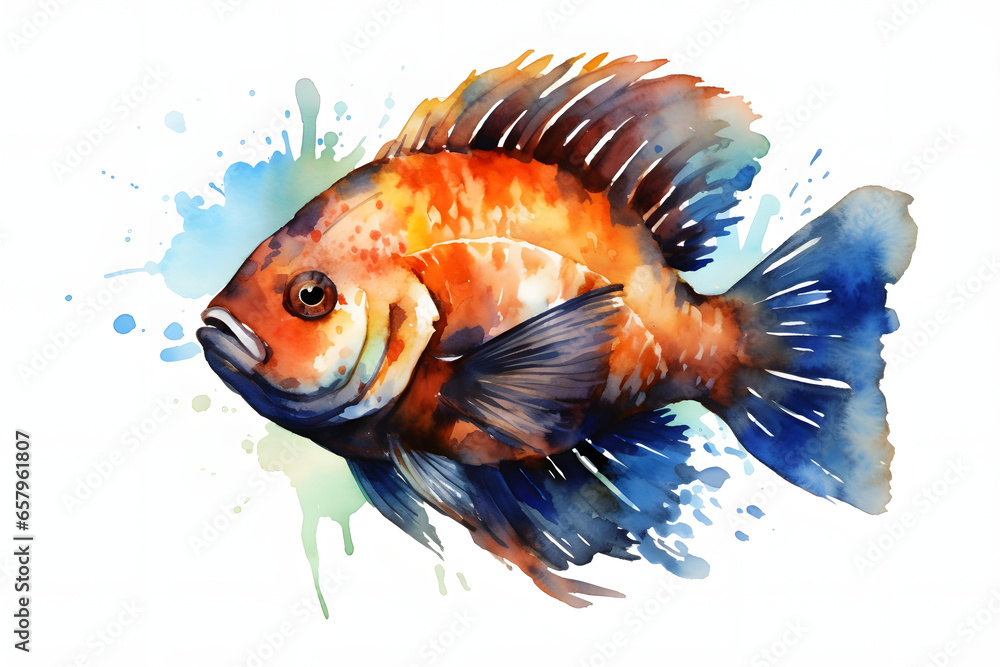 Fototapeta premium ornamental fish aquarium and watercolor style