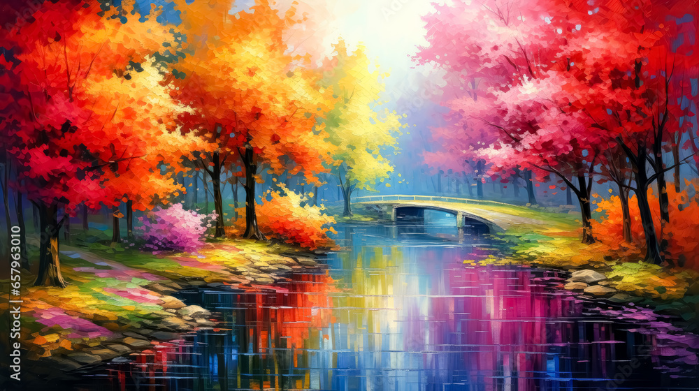 A colorful painted background, impressionist-landscapes, landscapes, infrared, landscape painter, colorful pixel-art, purple and red tree, purple and red tree.

