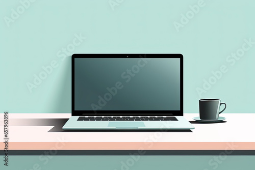 Minimalist Design: Solitary Laptop on Clean Surface with Gradient Backdrop Illustration
