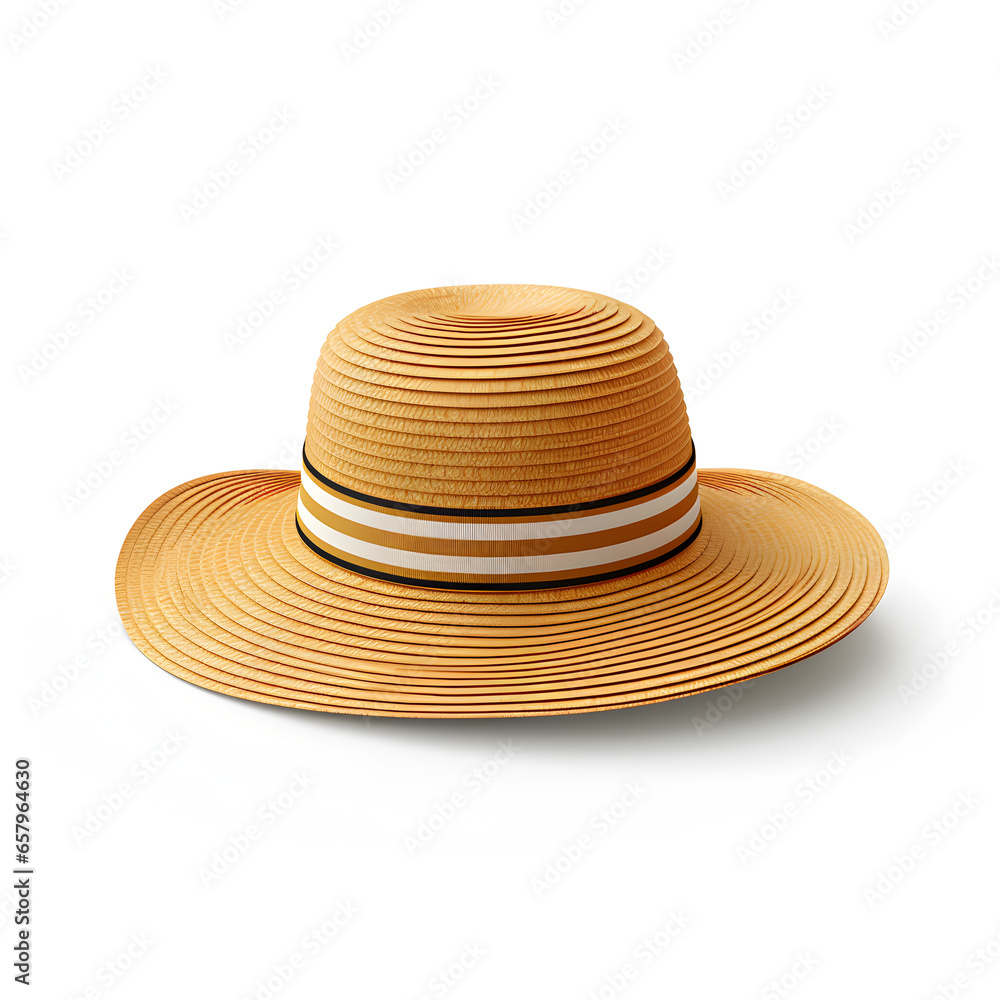 A woman's sun hat isolated with a white background. A popular hat worn at the beach or during the summer. Generative ai. A woman's sun hat isolated with a white background. A popular hat worn at the beach or during the summer. Generative ai.