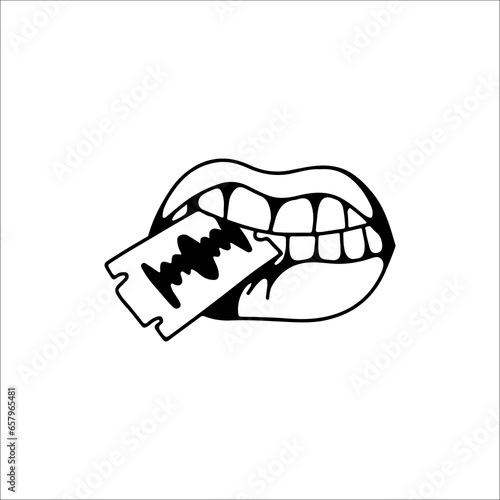 vector illustration of mouth with razor blade