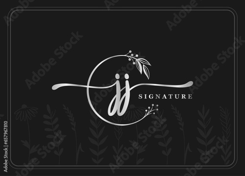 logotype gold signature initial jj logo design isolated leaf and flower photo