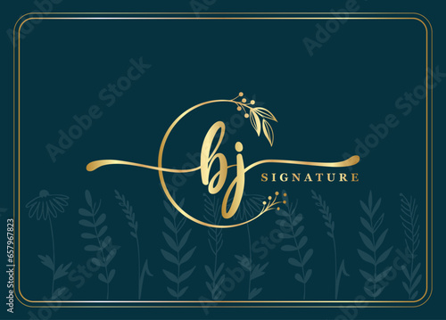logotype gold signature initial bj logo design isolated leaf and flower