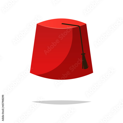 Red fez with black tassel vector isolated