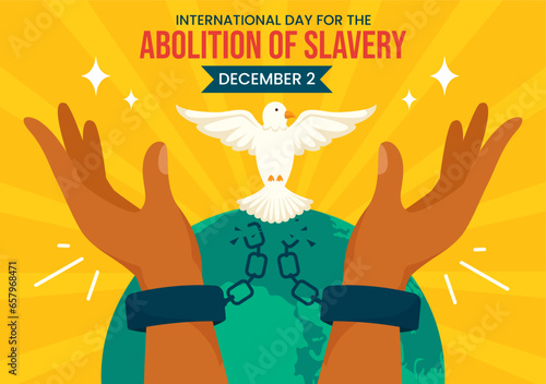 International Day for the Abolition of Slavery Vector Illustration on December 2 with Handcuffs, Chains, Pigeons and Hands in Flat Cartoon Background