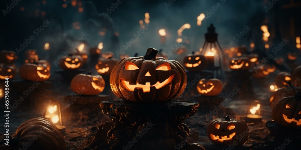 Fototapeta premium halloween pumkins jack-o-lanterns background cinematic