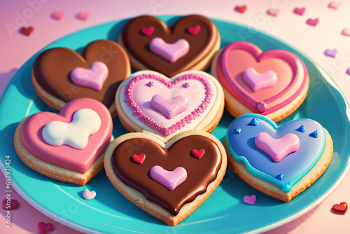 Valentine's Day themed frosted cookies
