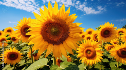 Sunflowers against a blue sky with clouds © red_orange_stock