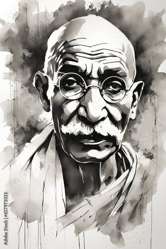 Illustration of Mohandas Karamchand Gandhi or Mahatma Gandhi photo