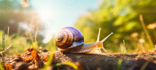 Snail on nature. Generative AI technology.