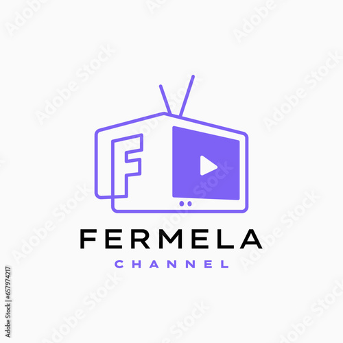 F letter mark channel television tv logo vector icon illustration