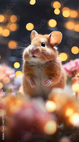 Golden Hamster: A Tiny Spectacle Amidst a Floral Sea