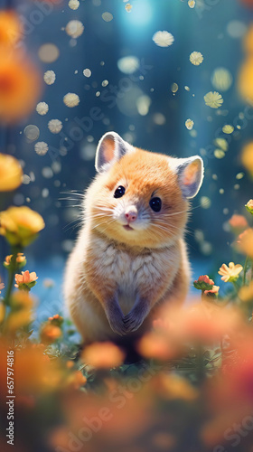 Golden Hamster: A Tiny Spectacle Amidst a Floral Sea © Moon