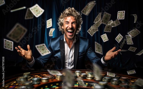 A happy joyful man won in Casino. Generative AI