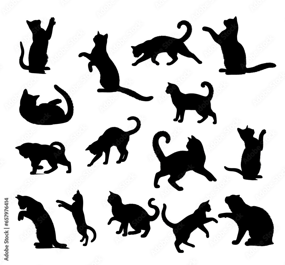 set of cats silhouettes enjoying