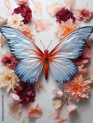 Fantasy Concept Butterfly 3D Sculpture in Heterogeneous Material Crystal Ore photo