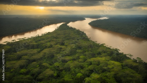 View of the amazon rainforest of brazil and the drainage of the amazon river.