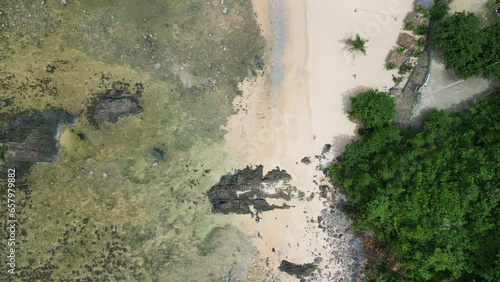 Overhead View Of White Sand Foreshore Of Puraran Surf Beach Resort In Puraran, Baras, Catanduanes, Philippines. Aerial Shot photo