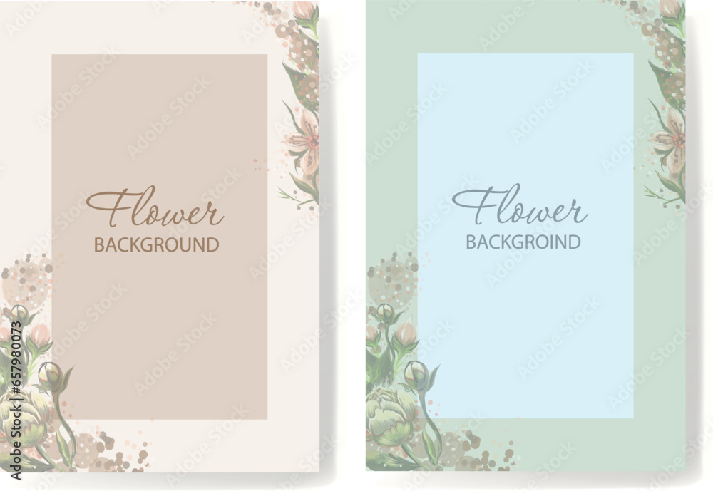 Background template with copy space for text and line drawings of flowers in pastel colors. Editable vector banner for social media post, card, cover, invitation, poster, mobile app, web advertising