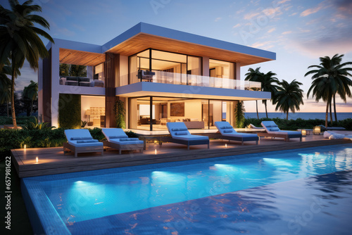 Luxury modern vacation home with a swimming pool © Kien
